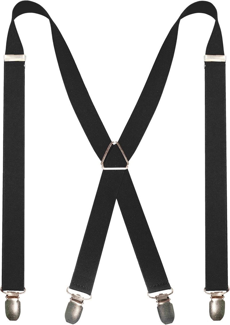 RBOCOTT Mens Solid Color Suspender with 4 Clips Adjustable Braces - Image 1